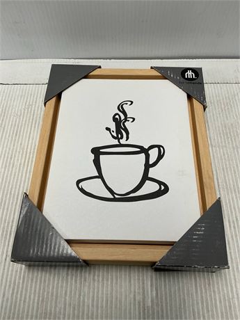 VOIR PHOTOS - Décoration murale tasse café bois noir