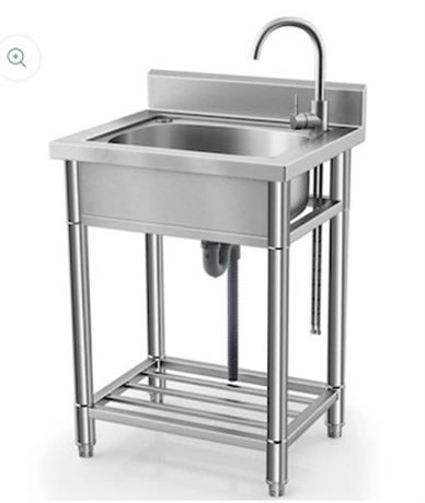 Cuve utilitaire inox autoportante simple bassin avec eau chaude et froide
