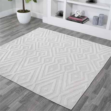 Tapis carré JONATHAN Y IBIZA Balansat marocain diamant 5 x 5 pi ivoire
