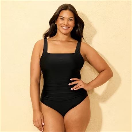 M - Maillot 1 pc femmes ventre froncé col carré couv. complète Shade