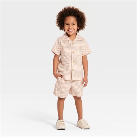 Ens. 2 pcs 2T Pâques vichy chemise + short tout-petits garçons C&J