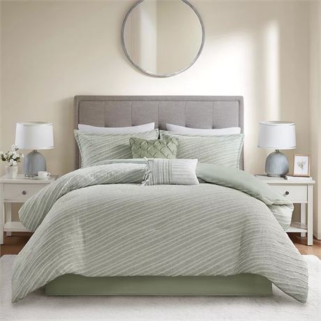Ens. 6 pcs - édredon Madison Park Abella jacquard + coussins coordonnés