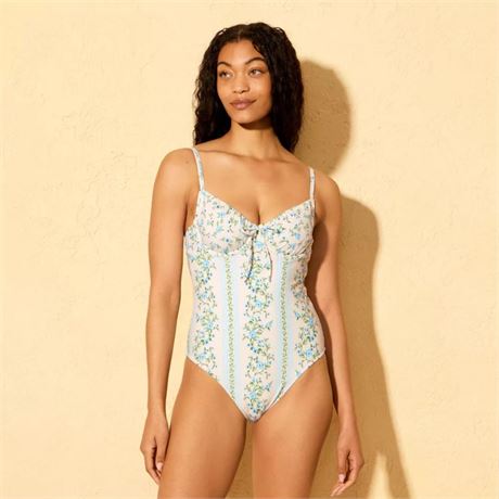 S - maillot 1 pc femmes floral jambe haute bandeau armature