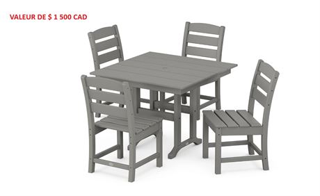 LIRE DESC. -Ens. 5 pcs salle à manger Polywood Lakeside ferme tréteaux fauteuils