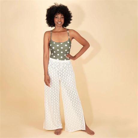 S - Pantalon de plage crocheté fente latérale Lands' End femmes ivoire