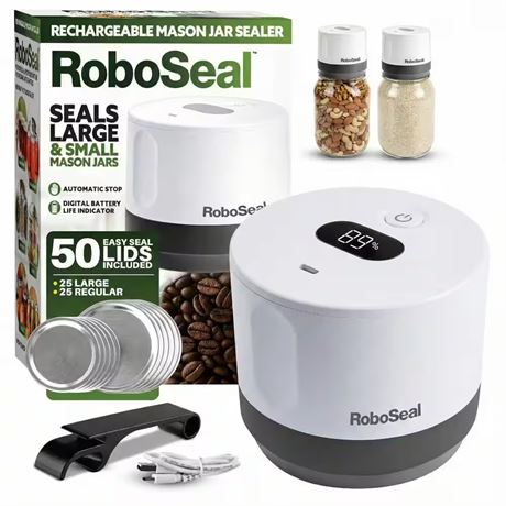 Trousse scelleuse pots Mason ROBOSEAL rechargeable + 50 couvercles