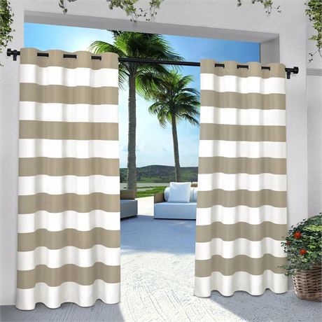 2 PANNEAUX - GRIS Rideaux cabana rayés intérieur/extérieur