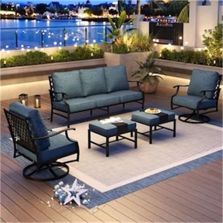 VOIR PHOTOS - Ens. ASSEMBLÉ conversation patio 5 pcs métal mailles 7 sièges
