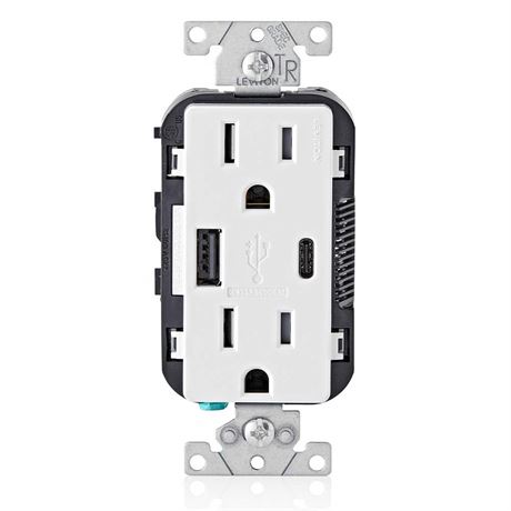 Chargeur mural USB-A/USB-C Leviton avec prise 15 A inviolable