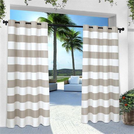 2 PANNEAUX - Rideau cabana rayé gris filtrant intérieur/extérieur