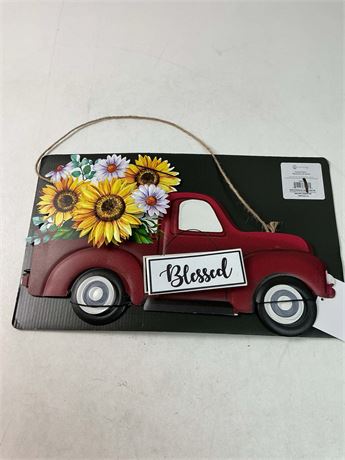 Enseigne de bienvenue en métal 15 po avec camion printanier