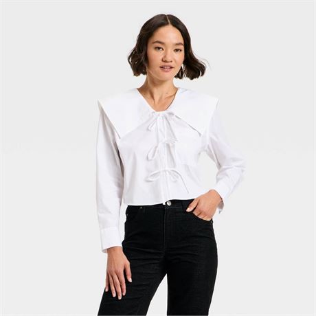 Blouse manches longues col V à nouer Future Collective femmes blanc XL