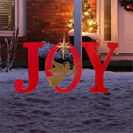 36 in. H Metal JOY Angel Yard Stake or Standing Decor or Wall Decor with LED (KD