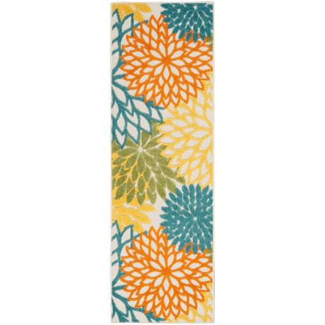 Tapis chemin Aloha turquoise multi 2 x 6 pi floral contemp. int/ext