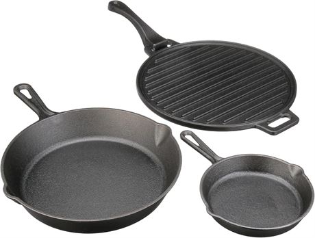Ensemble de cuisine en fonte 4 pièces avec poêles et plaque chauffante