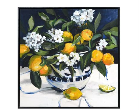 Œuvre murale 24 x 24 po encadrée citrons jaunes
