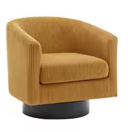 Fauteuil d'accent pivotant 360 orange en velours côtelé avec bois