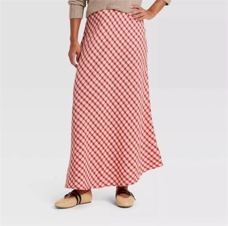 M - Jupe midi imprimée pour femme - Motif vichy rouge Universal Thread
