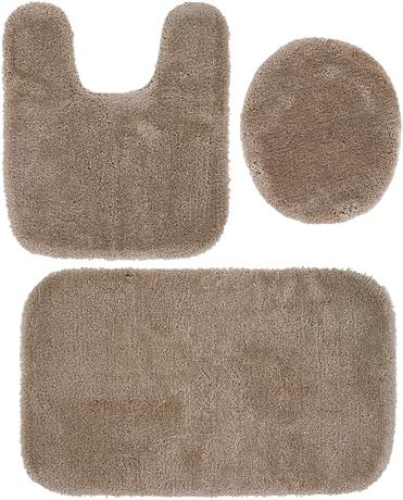 Ens. 3 pcs - tapis bain lavable Garland Rug Finest Luxury brun taupe moelleux