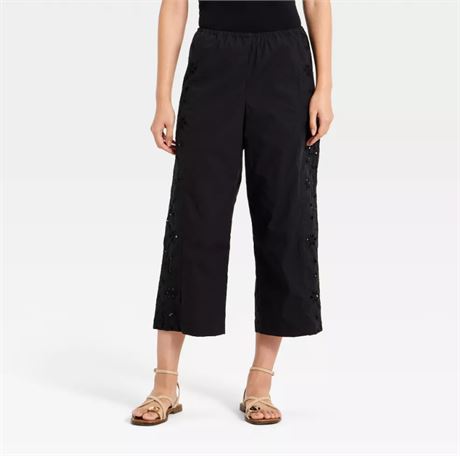 XL - Pantalon court à jambes droites et œillets pour femme - A New Day™ Noir