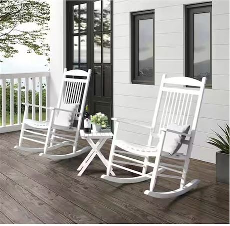 LIRE DESCRIPTION - Ensemble de chaises berçantes en bois blanc, 3 pièces