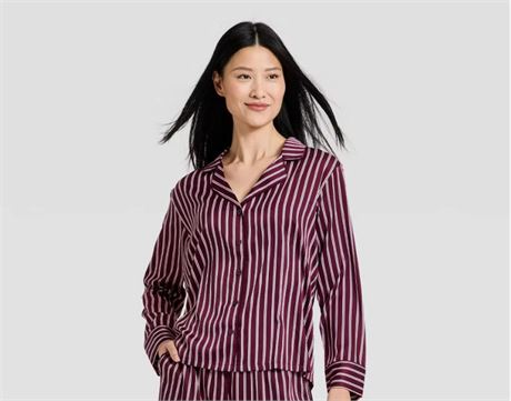 XS - Chemise à manches longues en satin à col cranté, collection luxe femme