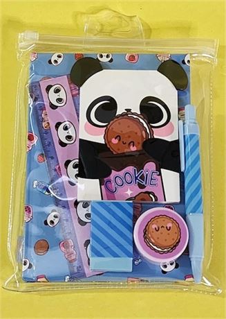 Ens. papeterie pochette Panda Cookie carnet stylo taille-crayon règle