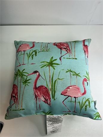 Coussin décoratif extérieur Flamingo Aqua 18 x 18 po