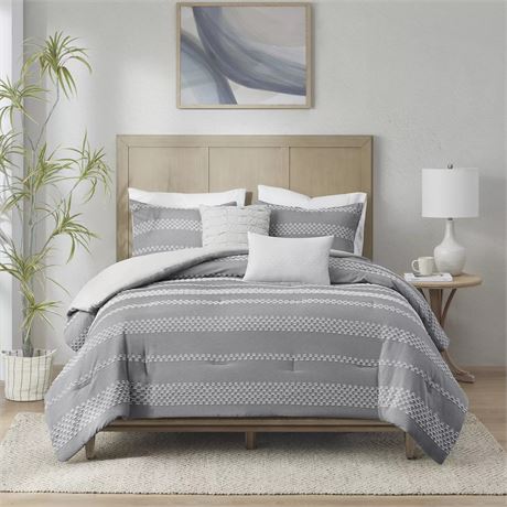KING - Ens. 5pcs - édredon Madison Park Hendry jacquard rayé + coussins
