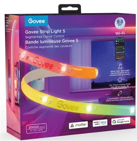 Bande lumineuse Govee S 9,8 pi avec contrôle de couleur segmenté Wi-Fi