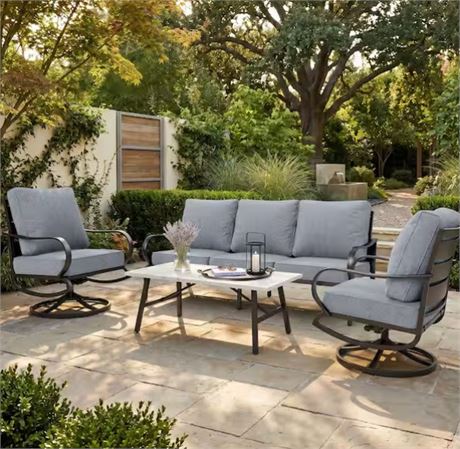 4 BOÎTES - ens. conv. patio 4 pcs métal 5 sièges avec pivot