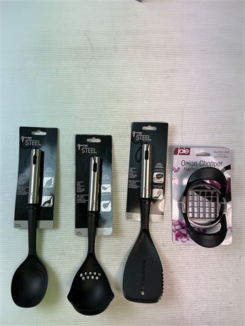 Lot de 4 ustensiles cuisine louche spatule cuillère coupe-oignon