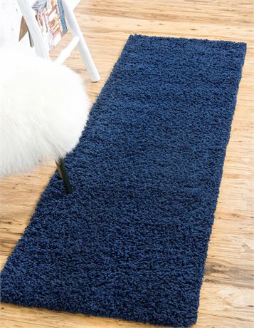 Tapis chemin de couloir Unique Loom Solid Shag 2 x 6 pi bleu marine