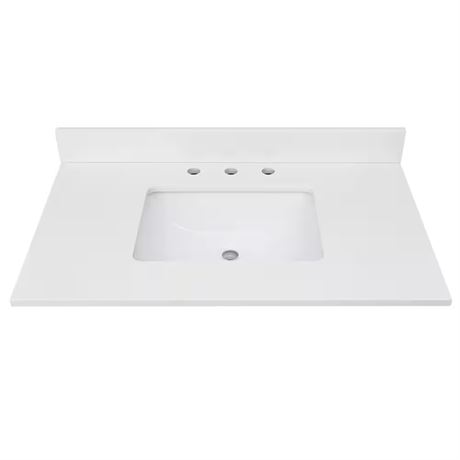 Comptoir lavabo quartz blanc 37 x 22 po