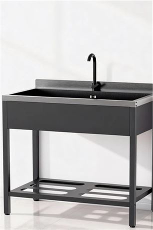 Évier utilitaire acier inox sur pied 41.7 po avec rangement