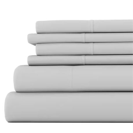 QUEEN - Ens. draps 6 pcs microfibre uni gris clair