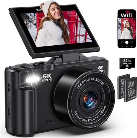 Caméra numérique 5K 75 MP WiFi vlogging UHD