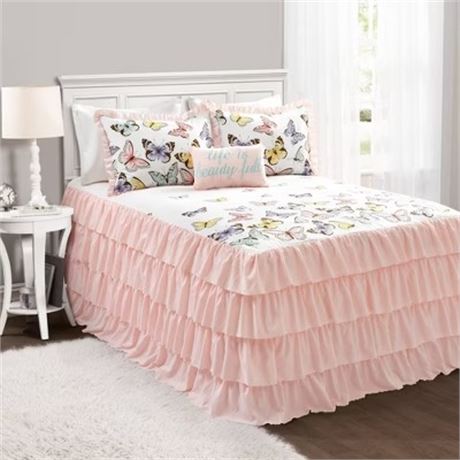 Ens. 3 pcs - courtepointe Flutter Butterfly enfants Double rose Lush Décor