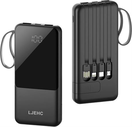 Batterie externe 10000 mAh avec câbles intégrés USB-C