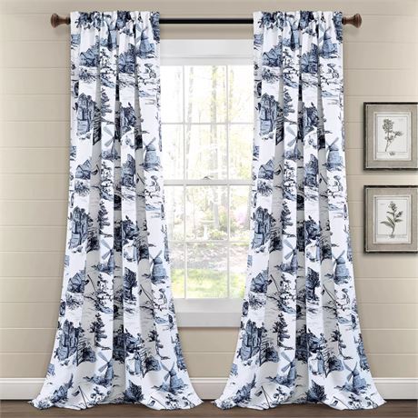 2 PANNEAUX - Rideaux 52 x 84 + 2po Lush Decor style toile campagne assombrissant