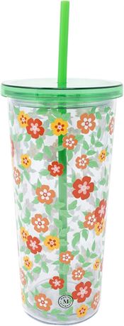 Tasses isolées florales 24 oz avec couvercle lot de 2