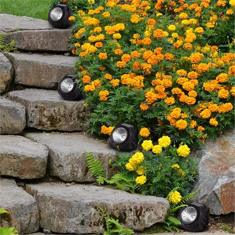 Lampes solaires DEL forme rocher Pure Garden, brun, ens. de 4