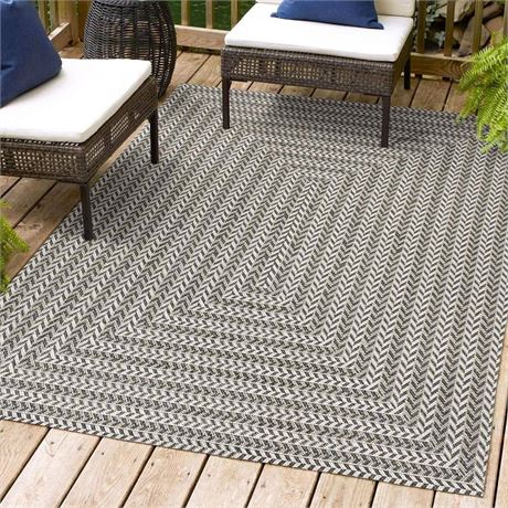 Tapis int/ext Chevron carrés concentriques noir/gris clair 3 x 5 pi
