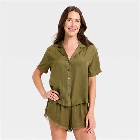 XL - Chandail de pyjama luxe femmes satin col cranté