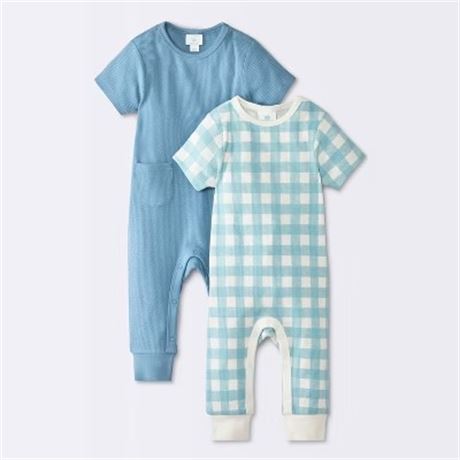 NOUVEAU NÉ Paquet 2 combinaisons vichy jacquard bébé garçons Cloud Island bleu