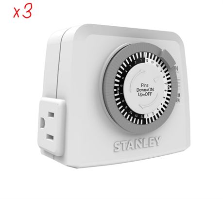 LOT DE 3 - Minuteur mécanique double mis à la terre TimeIt de Stanley à 2 prises