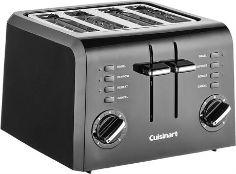 Grille-pain plastique compact Cuisinart 4 tranches, noir, CPT-142BKP1