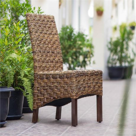 Chaises de salle à manger en rotin abaca tressé cadre acajou