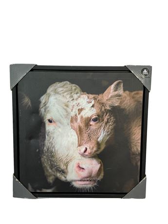 VOIR PHOTOS - Toile murale encadrée Hometrends Baby Cows on Farm cadre noir