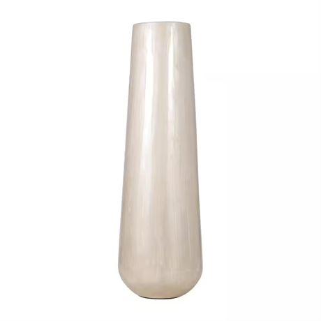 Vase décoratif cylindrique métal blanc perle 24 po